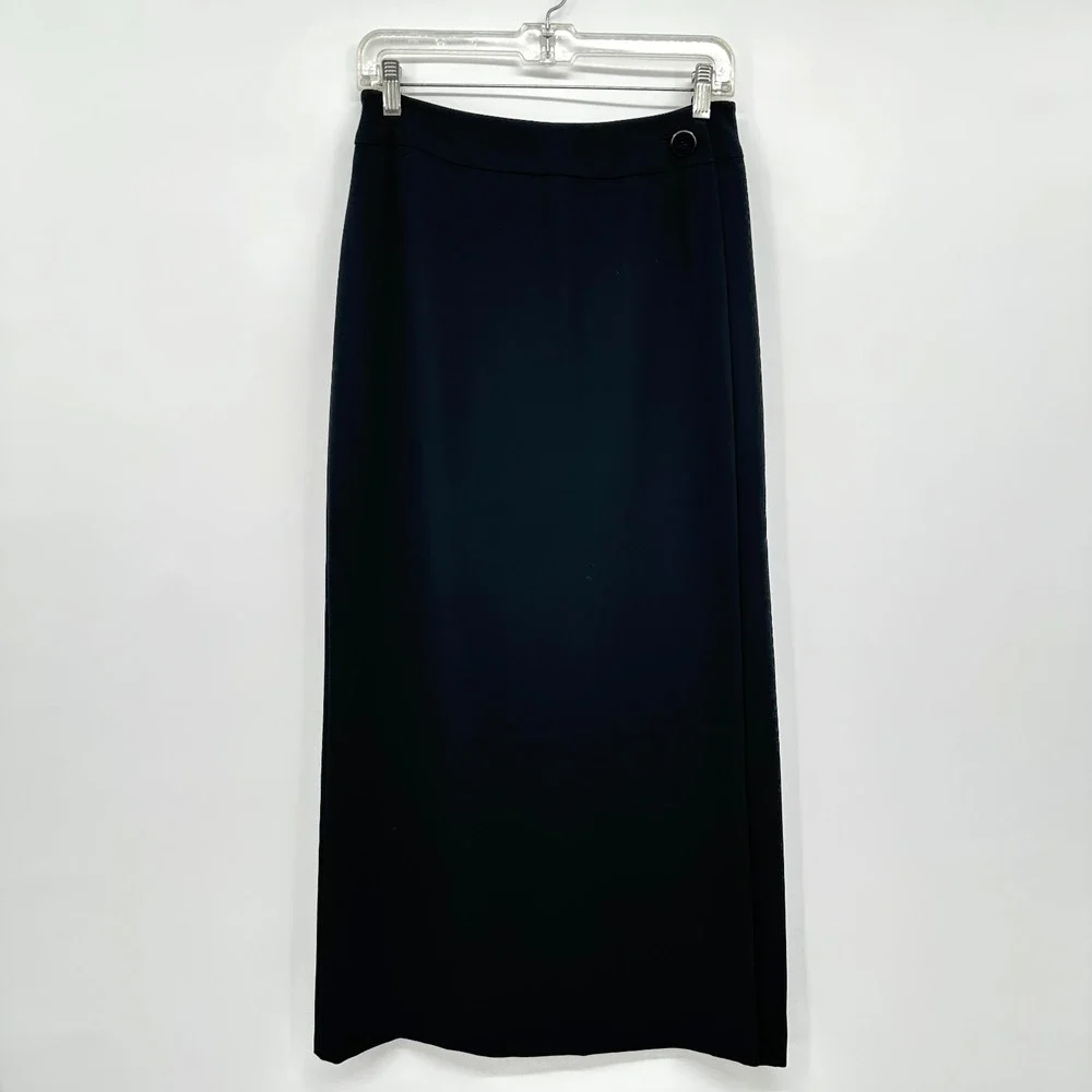 Vintage Dana Buchman Maxi Skirt Size 8‎ Black Wrap Lined Neutral Quiet Luxury